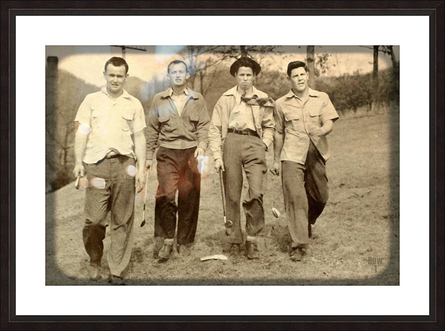 four college kids golfing 1940s Picture Frame print