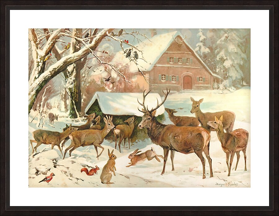 Deer in the Snow 1906 Picture Frame print
