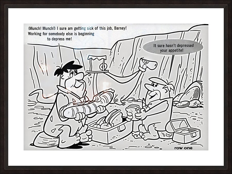 Fred Flintstone and Barney Rubble Eating Lunch Picture Frame print