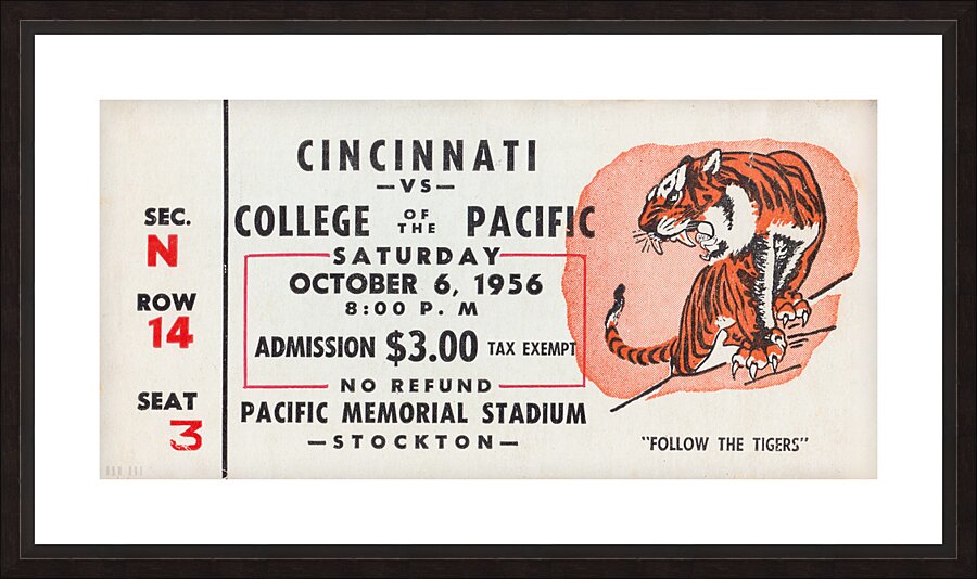 1956 Pacific vs. Cincinnati Football Ticket Art Picture Frame print