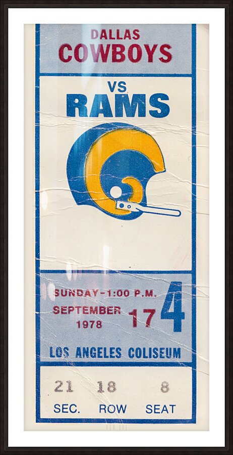 1978 Dallas Cowboys vs. LA Rams Ticket Art Picture Frame print