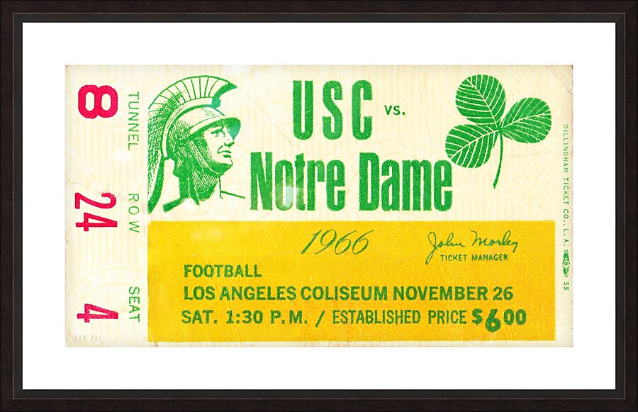 1966 USC vs. Notre Dame Football Ticket Art Picture Frame print