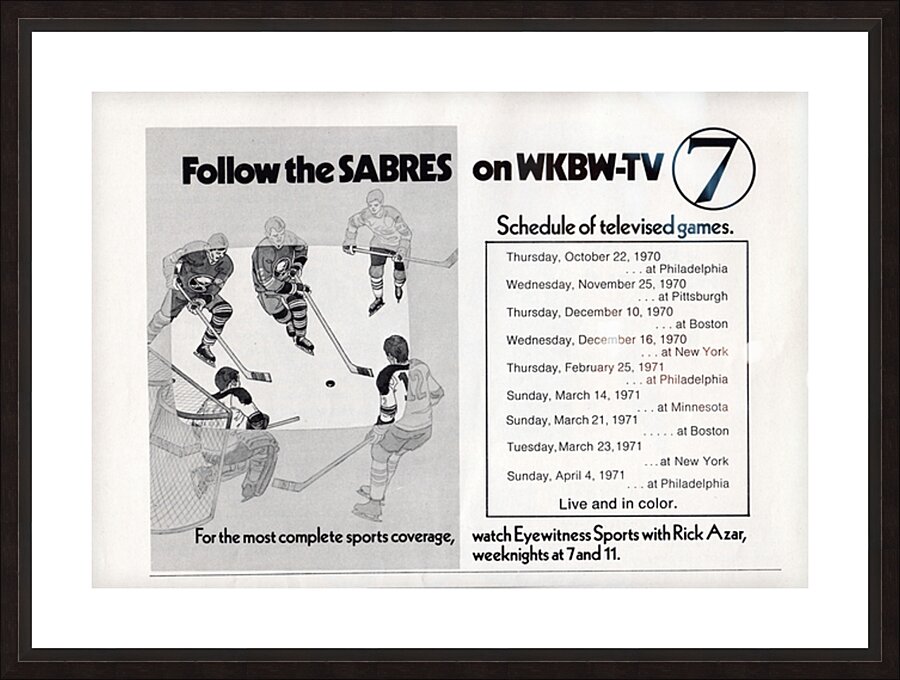 1971 Buffalo Sabres WKBW TV 7 Ad Picture Frame print