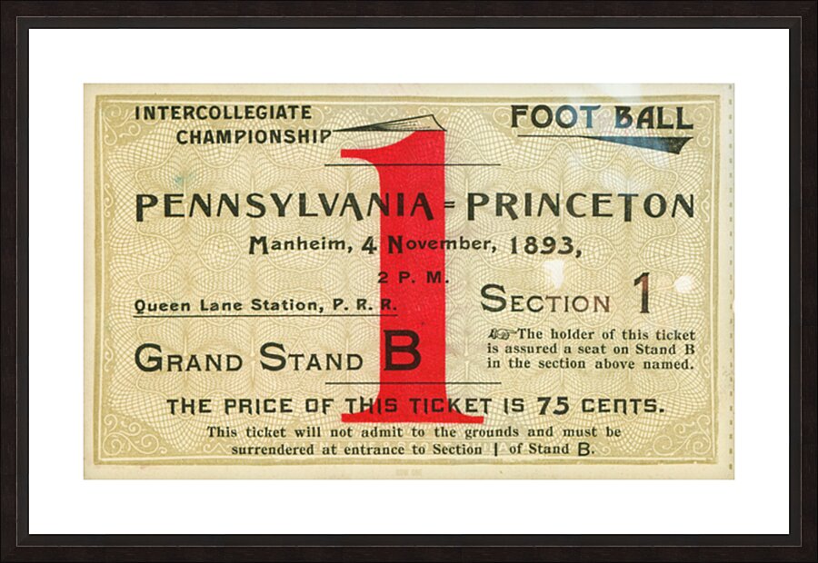 1893 Penn vs. Princeton Tigers Football Ticket Art Picture Frame print