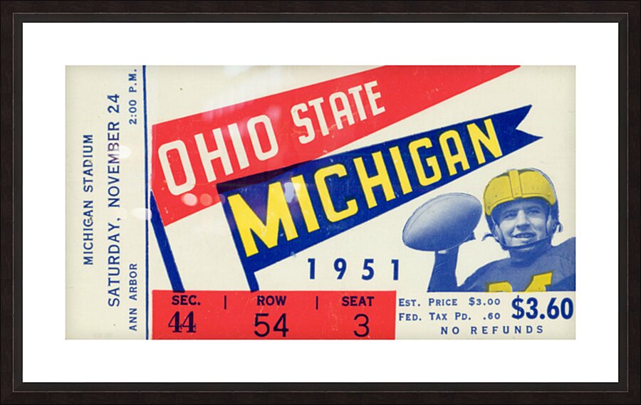 1951 Ohio State at Michigan Football Ticket Print by Row One Brand