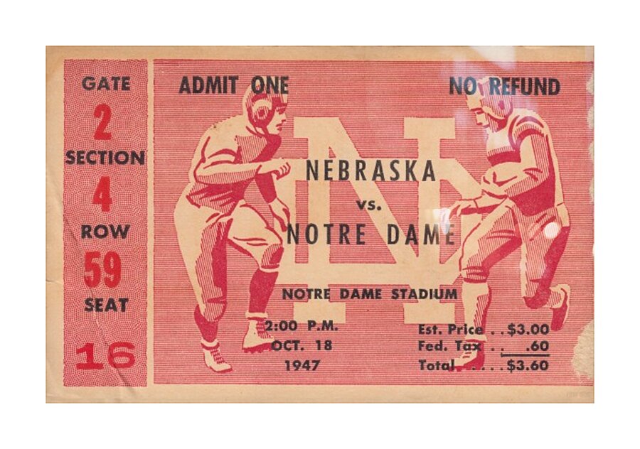 1947 Nebraska at Notre Dame Football Ticket Art Picture Frame print