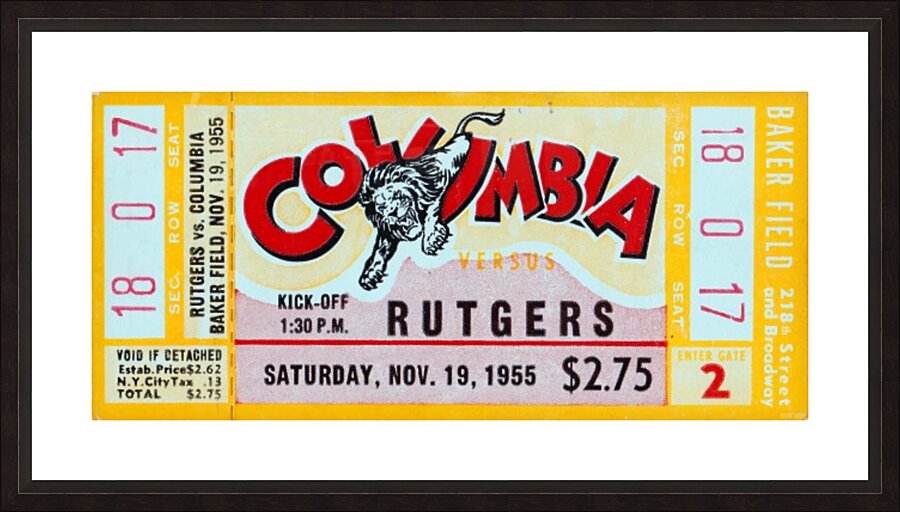 1955 Rutgers vs. Columbia Football Ticket Art  by Row One Brand