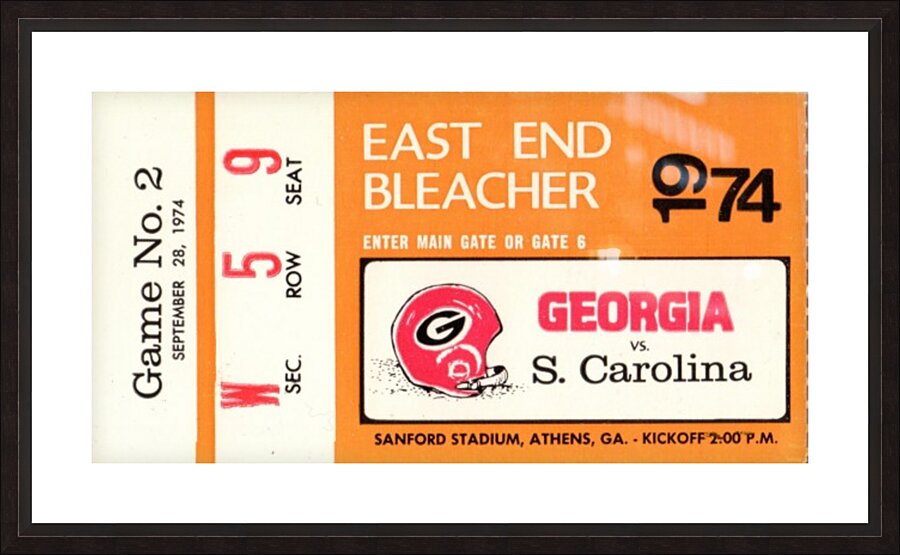 1974 Georgia vs. South Carolina Football Ticket Art  by Row One Brand