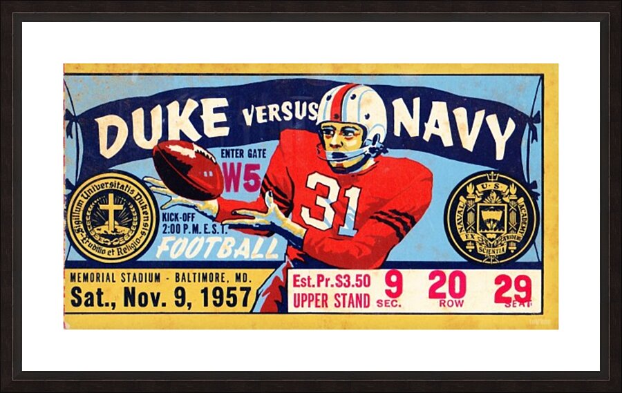 1957 Duke vs. Navy Football Ticket Stub Wall Art by Row One Brand