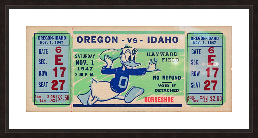 1947 Idaho vs. Oregon Ducks Football Ticket Art by Row One Brand