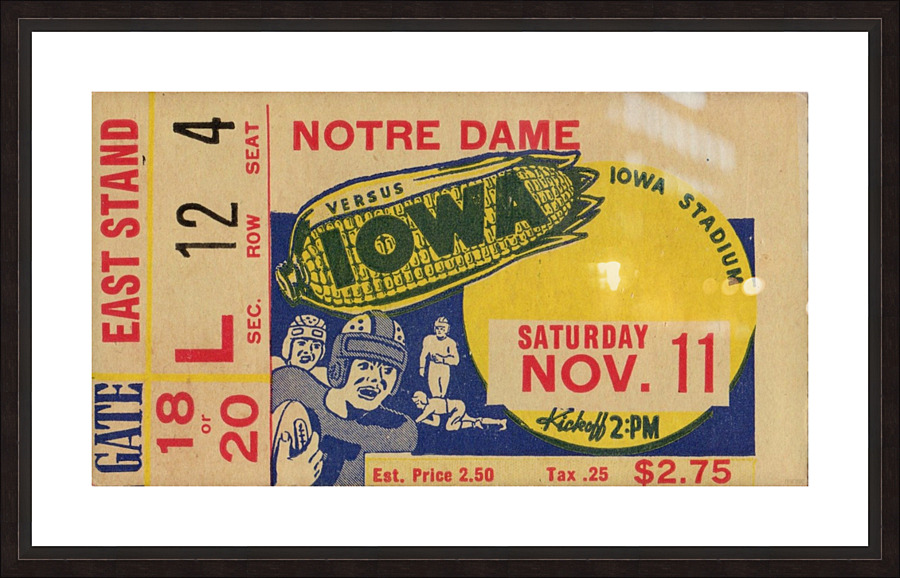 1939 Notre Dame vs. Iowa Football Ticket Stub Art  by Row One Brand