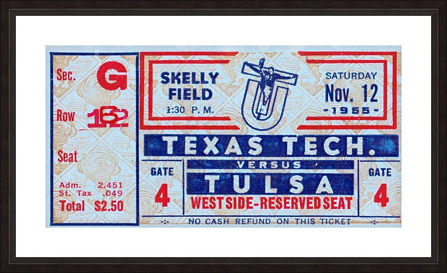 1955 Texas Tech vs. Tulsa Football Ticket Art by Row One Brand