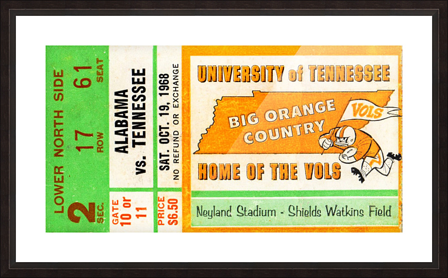 1968 Tennessee vs. Alabama Football Ticket Art  Picture Frame print