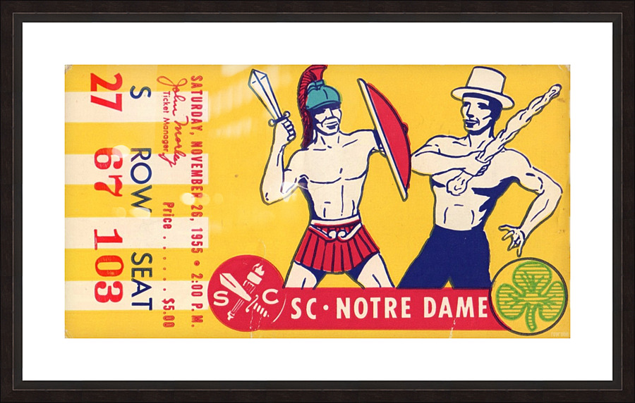 1955 USC vs. Notre Dame Football Ticket Art Picture Frame print