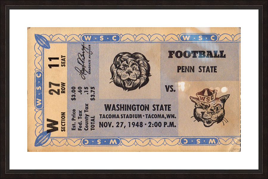 1948 Penn State vs. Washington State Football Ticket Art  Picture Frame print