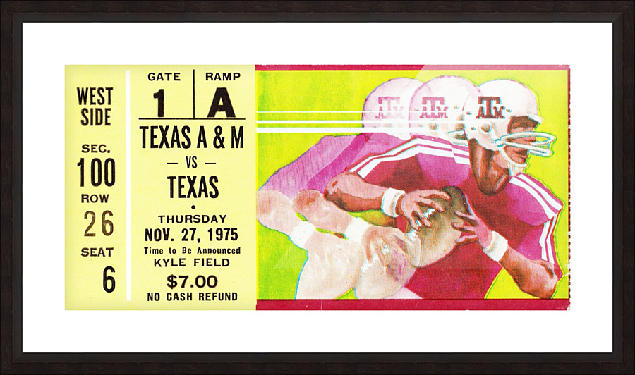 1975 Texas vs. Texas A&M Football Ticket Canvas Picture Frame print