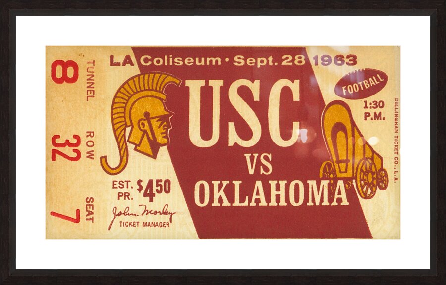 1963 Oklahoma Sooners vs. USC Trojans Football Ticket Art by Row One Brand