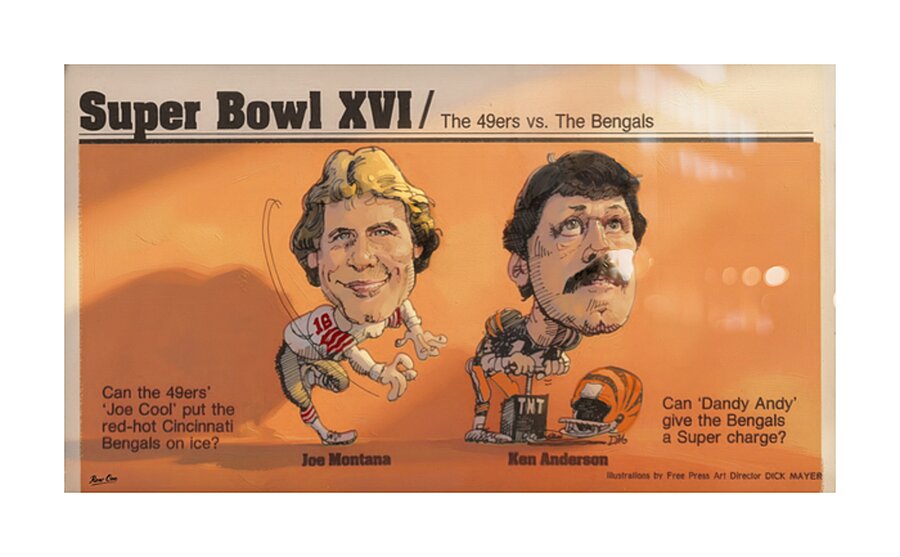 1982 Super Bowl Cartoon Art Picture Frame print