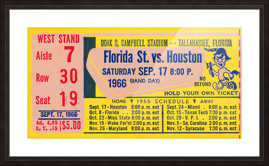 college ticket collection Picture Frame print