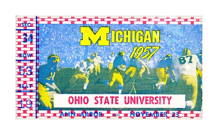 1957 Ohio State vs. Michigan Football Ticket Art by Row One Brand