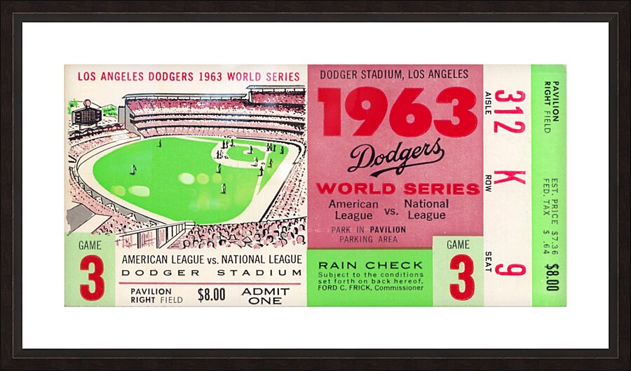 1963 LA Dodgers World Series Ticket Wall Art by Row One Brand