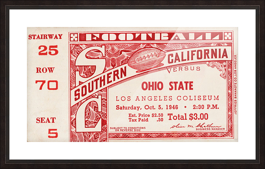 1946 USC Trojans vs. Ohio State Buckeyes Football Ticket Art by Row One Brand