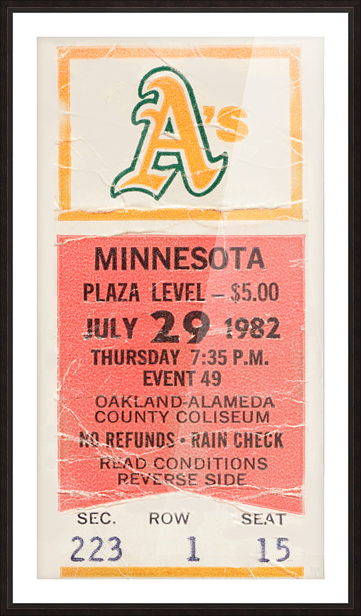 1982 Oakland Athletics vs. Minnesota Twins Ticket Art Picture Frame print