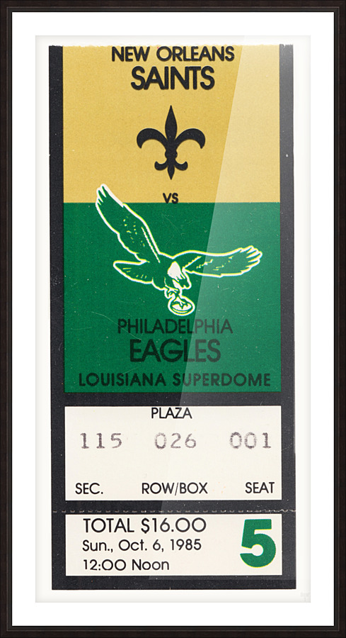 1985 New Orleans Saints vs. Eagles Ticket Canvas Picture Frame print