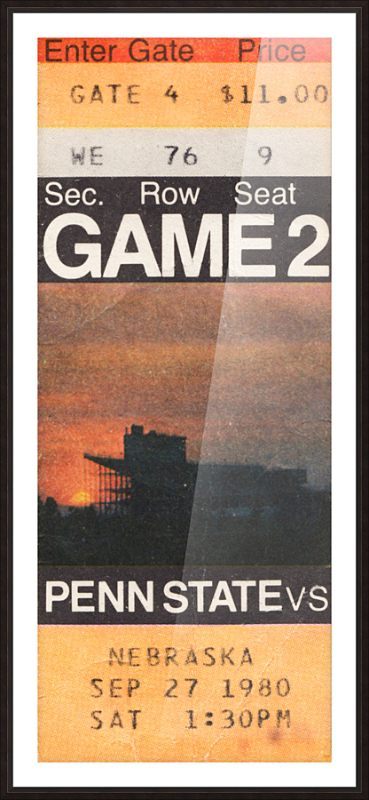 1980 Penn State vs. Nebraska Football Ticket Canvas Picture Frame print