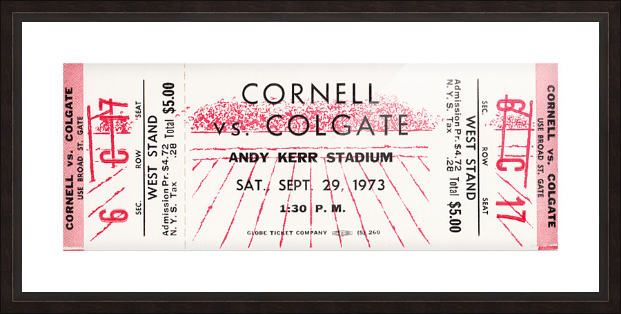1973 Cornell vs. Colgate Football Ticket Art Picture Frame print