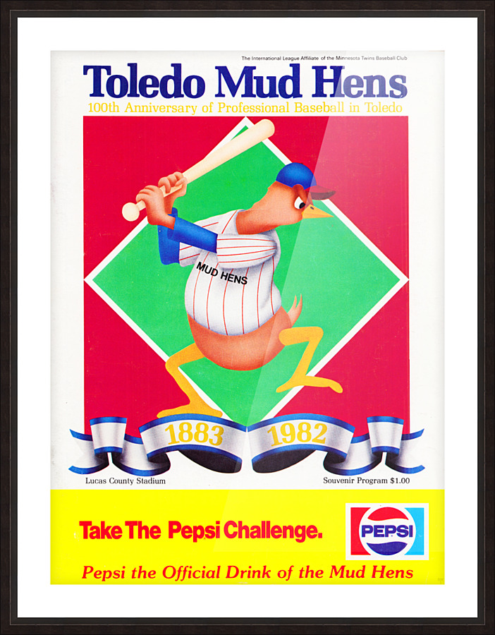 1982 Toledo Mud Hens Program Art Picture Frame print