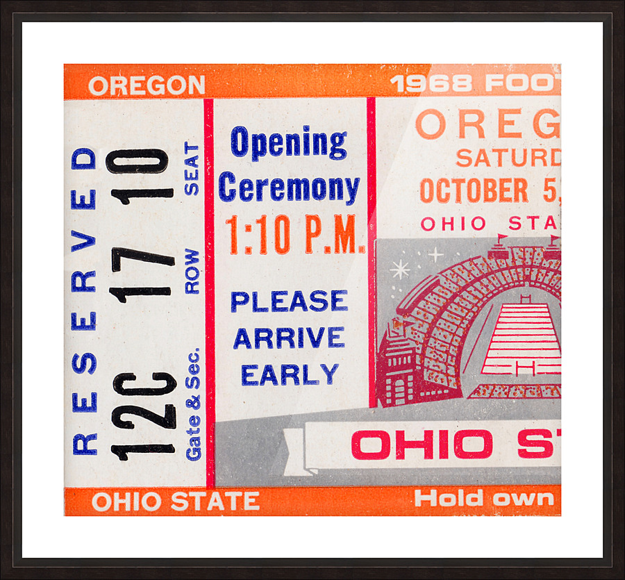1968 Oregon Ducks vs. Ohio State Buckeyes Ticket Canvas Picture Frame print