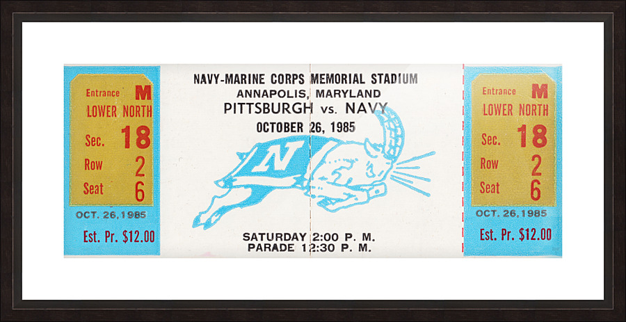 1985 Pittsburgh vs. Navy Football Ticket Art Picture Frame print