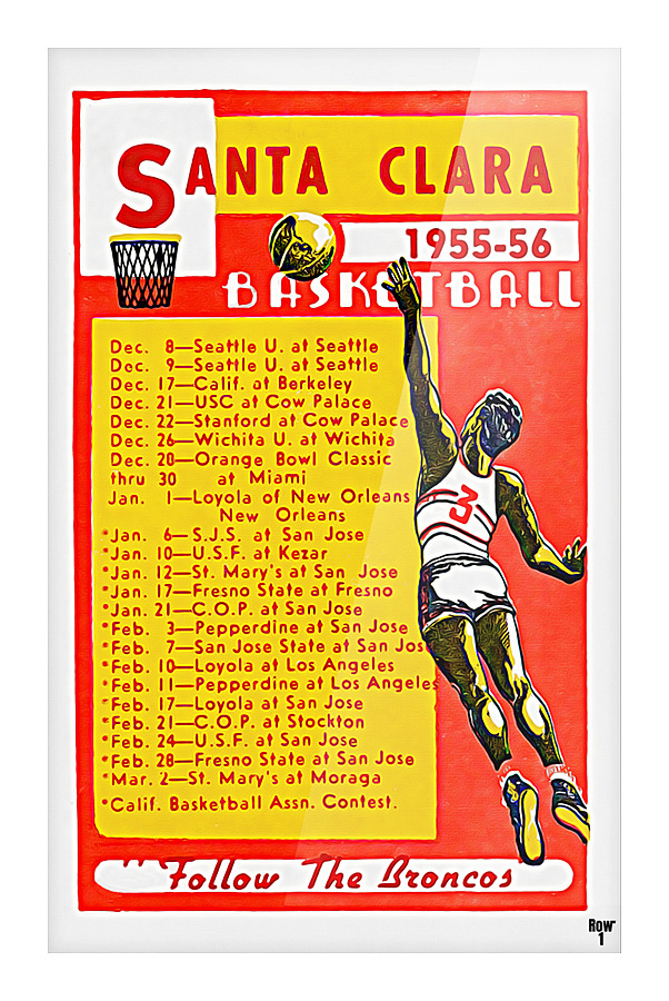 1955 Santa Clara Broncos Basketball Schedule Art Picture Frame print