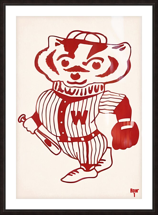 Vintage Bucky Badger Baseball Art by Row One Brand Wall Art