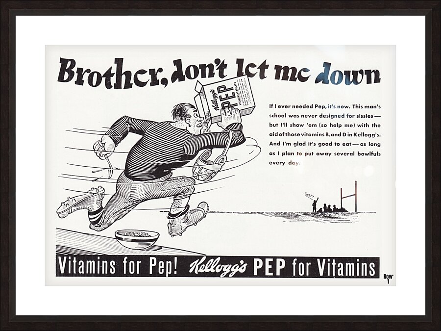 1940s Kellogs Pep Cereal Football Ad Picture Frame print
