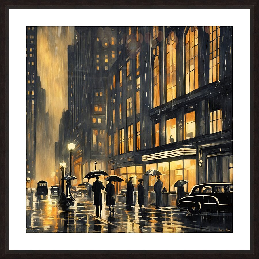 Vintage New York City at Night in the Rain  Picture Frame print