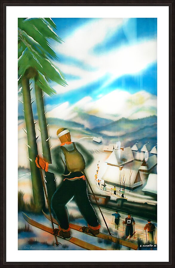 1933 skiing art Picture Frame print