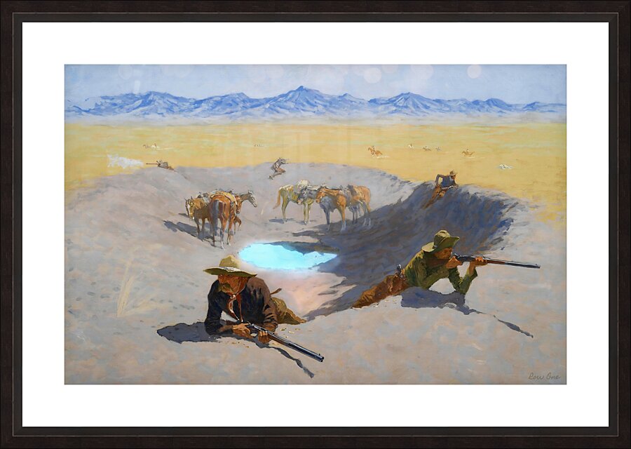 frederic remington watering hole western art Picture Frame print