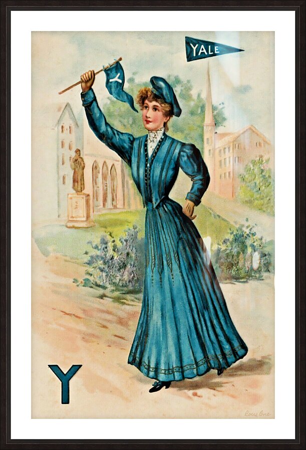 vintage yale lady with pennant Picture Frame print