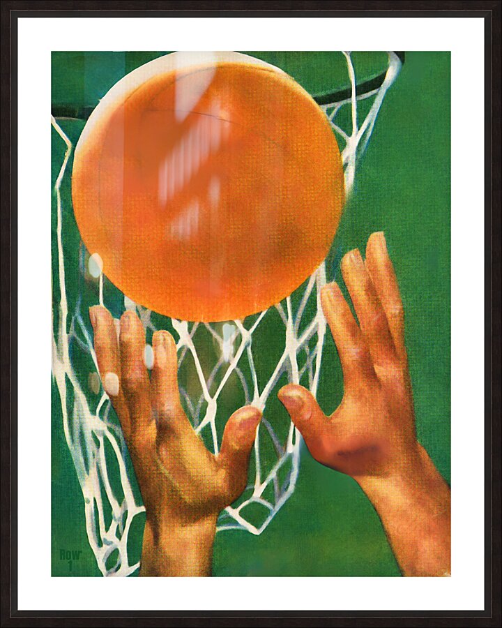 vintage sports art 1940s basketball art ball hoop Picture Frame print