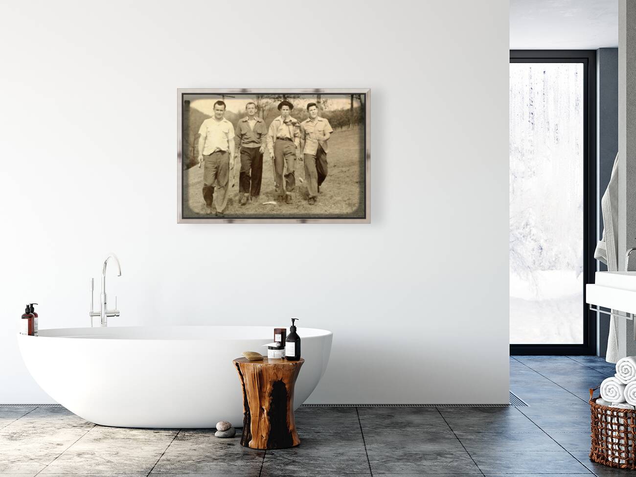 four college kids golfing 1940s Reproduction