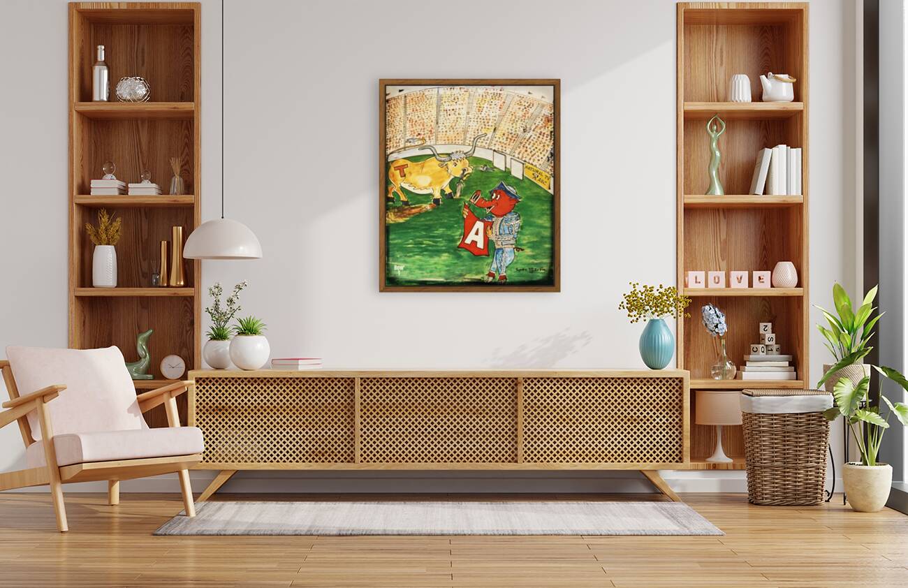 Arkansas Razorback Texas Longhorn Cartoon Art Reproduction