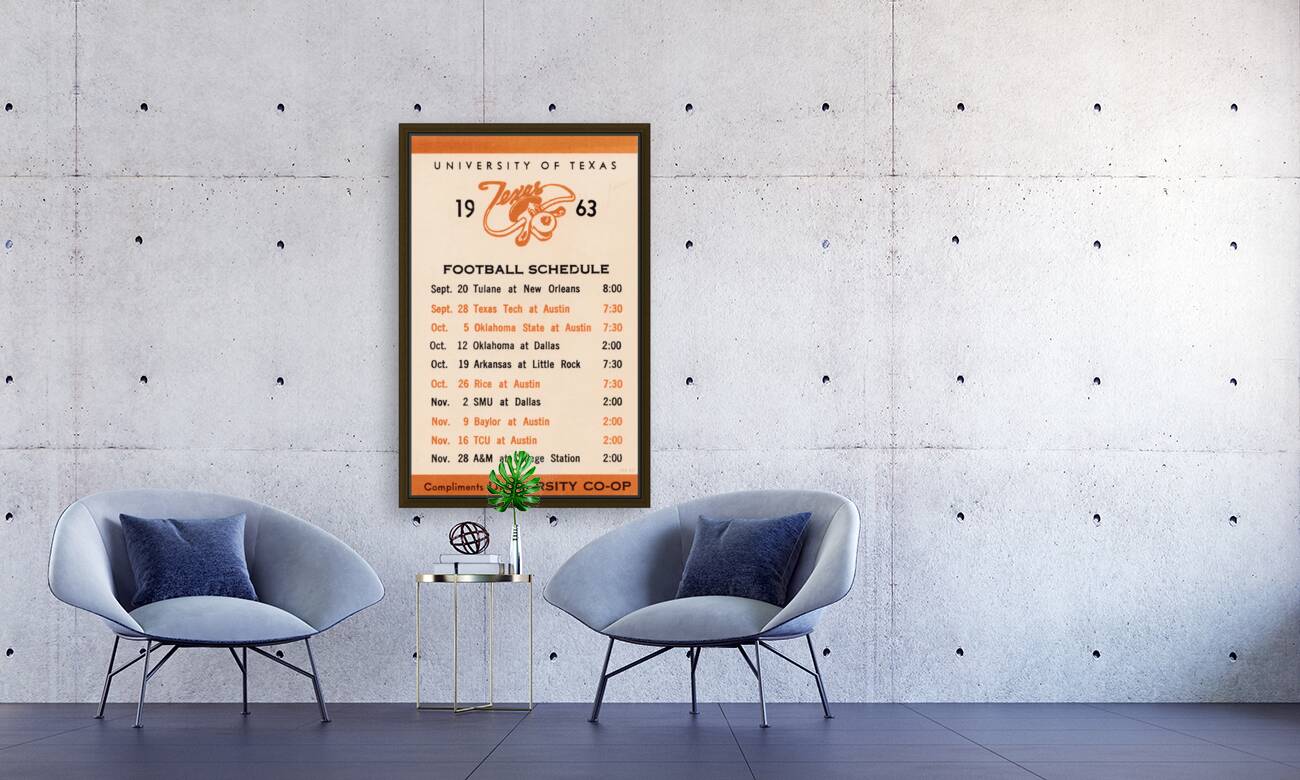 1963 Texas Longhorns Football Schedule Wall Art Reproduction