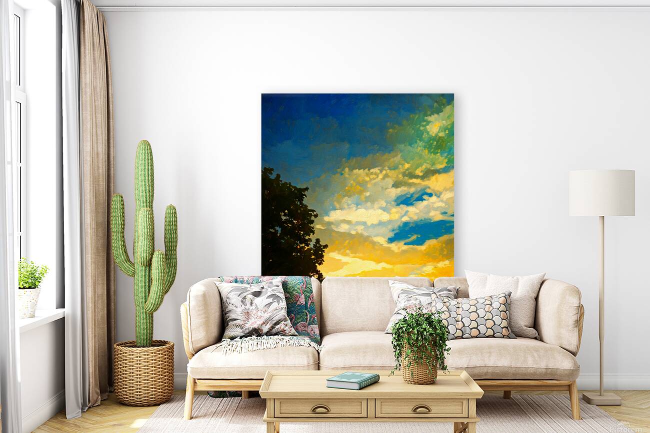 Yellow Sunset and Clouds Reproduction