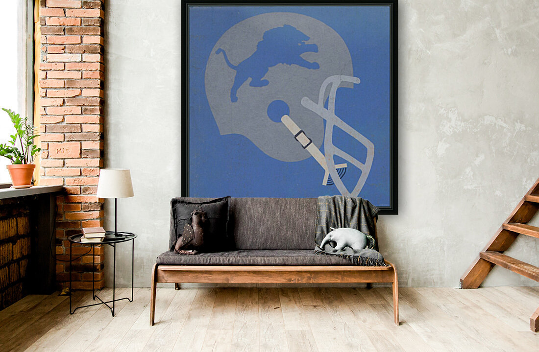 Vintage Detroit Lions Helmet Art (1965) Reproduction Fine Art Print (1) Reproduction