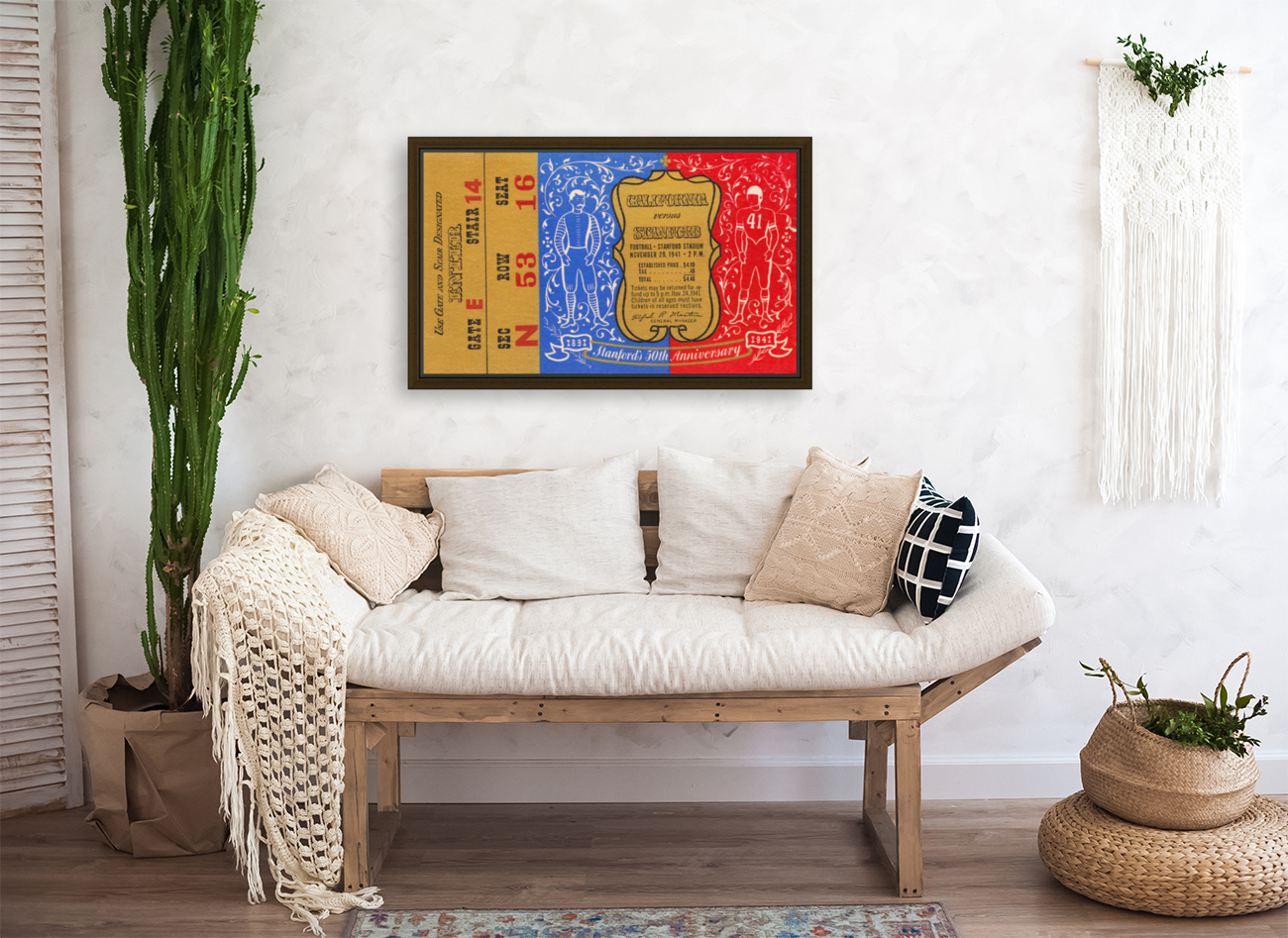 1941 Stanford vs. California Football Ticket Canvas Reproduction