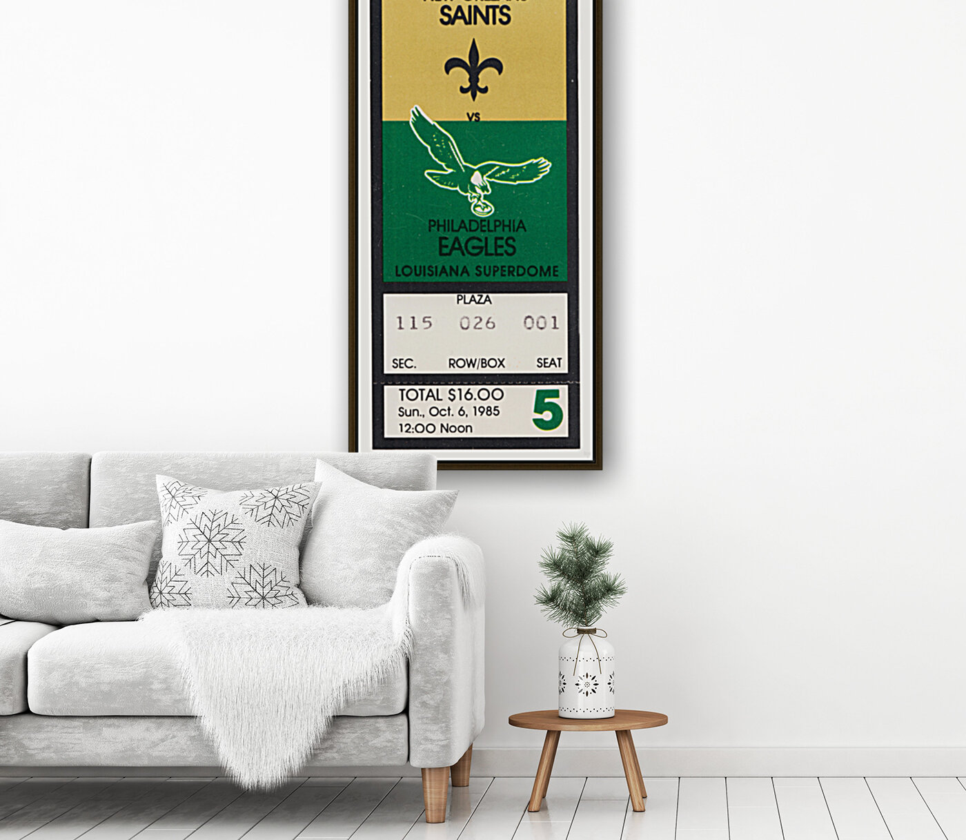 1985 New Orleans Saints vs. Eagles Ticket Canvas Reproduction