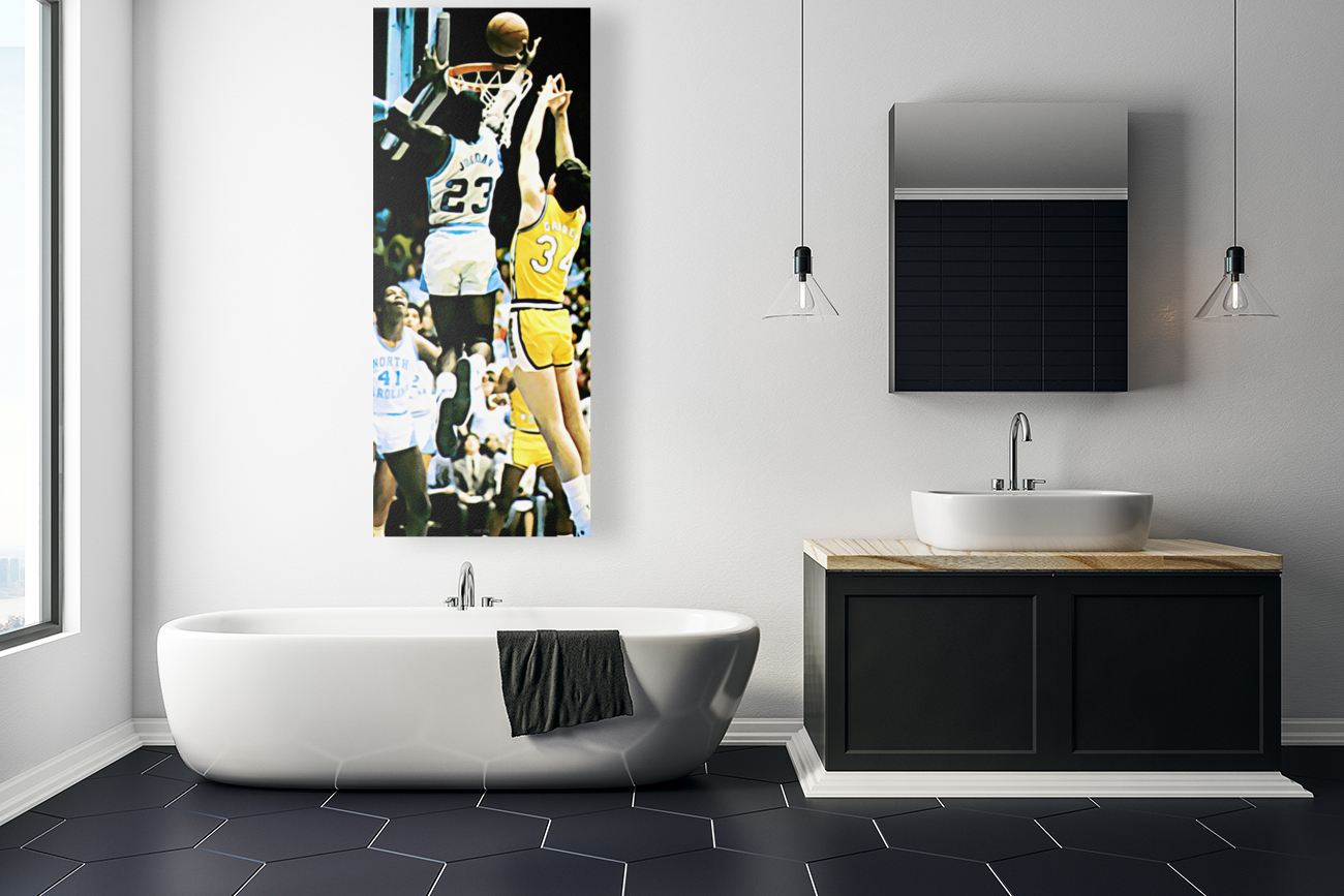 Michael Jordan Grabs Backboard Reproduction