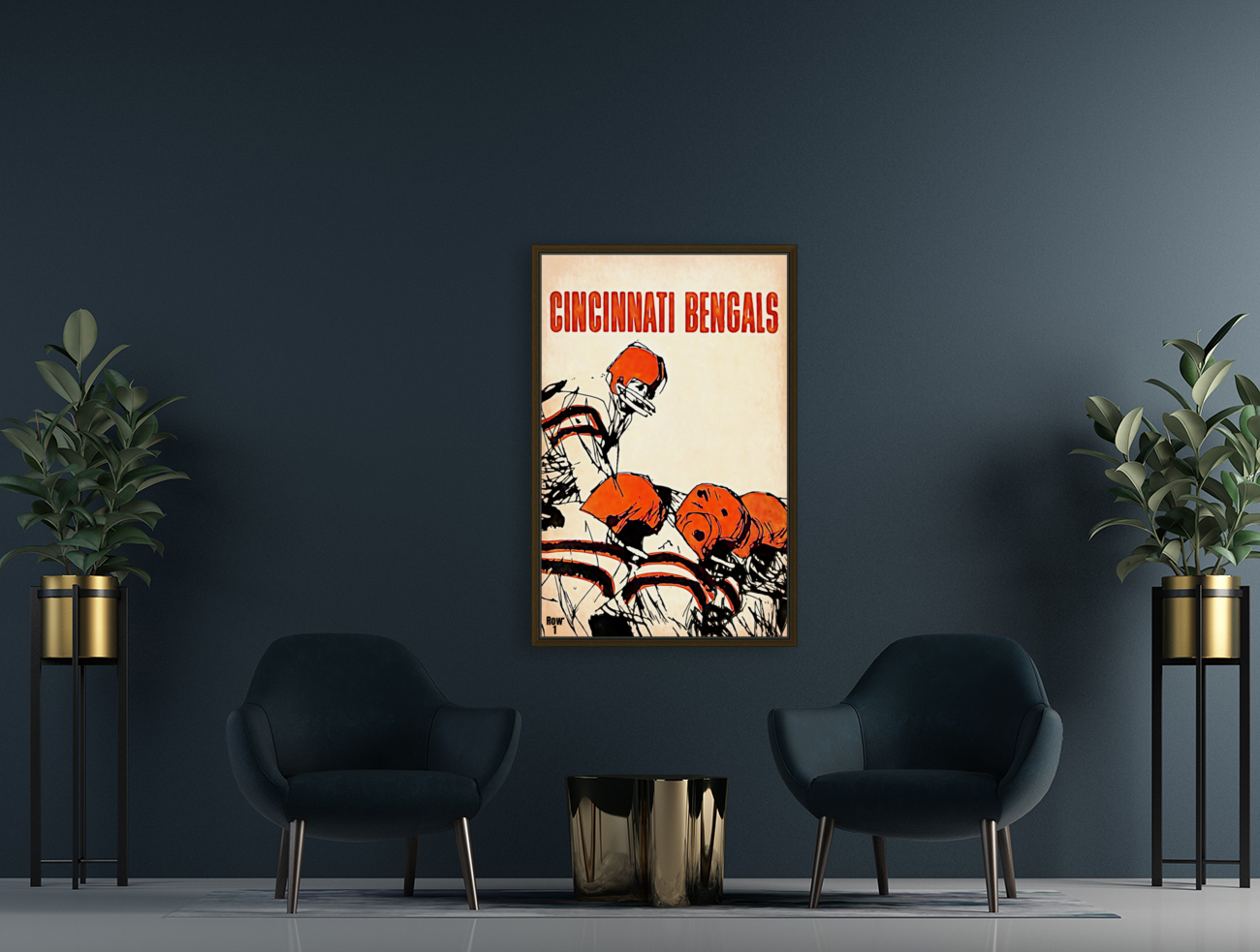Retro Cincinnati Bengals Line of Scrimmage Art Reproduction